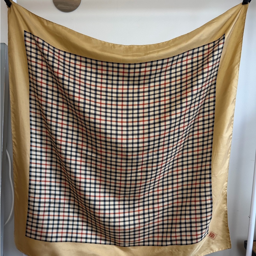 Vintage DAKS Silk Scarf Classic Check Beige Made in Italy